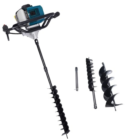 Armanyya Trivella a benzina da 52 cc con 2 punte (100/200 mm) e asta di prolunga (305 mm), 2,3 CV e 1,7 kW, alta potenza, 8500 giri/min, a due tempi, punta da giardino, fiore, accessori completi