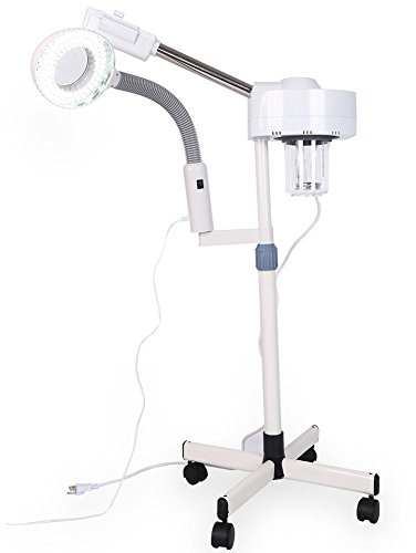 Vaporizador Facial Profesional Ruedas Lámpara LED 3 Aumentos, 2 en 1 Función Ozono Soporte Ajustable, Limpiador Poros Salón Hogar