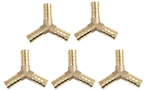 sourcing map Raccord Tuyau en Y Laiton Cannelé 3 Voies Eau Huile Air 5pcs | Doré, Diamètre Intérieur 8mm, Barbelé, Résistant Corrosion, Haute Température, Pour Carburant, Lubrifiant