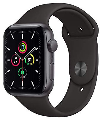 Apple Watch SE 2020 (GPS, 44MM) Boîtier en Aluminium Gris Sidéral avec Bracelet Sport Noir (Reconditionné)