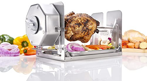 ROTO-Q 360 (Stainless Steel),The Worlds First Non Electric Self-Rotating Rotisserie,NON ELECTRIC,NO BATTERY,Portable for Convection Oven, Air Fryer Oven, BBQ Rotisserie, Shawarma, and 5lbs Foods