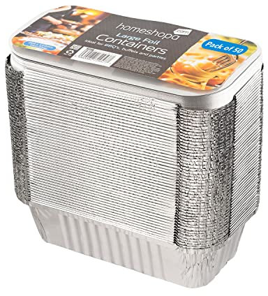 Homeshopa Aluminum Foil Trays Containers with Lids, 50 Pack Large Disposable Meal Prep Baking Food Storage Takeaway Tins, Reusable Food Container for Roasting Broiling Cooking & Freezing