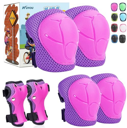 KUYOU Knee Pads for Kids,6âinâ1 Kids Protective Gear Set Elbow Pads Wrist Guards 3â15 Boys Girls Toddlers, Safety Gear for Skating Cycling Bike Rollerblading Scooter BMX Skateboard Inline Skating