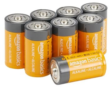 Amazon Basics - Paquete de 8 pilas alcalinas C para todo uso, 1,5 voltios, vida útil de 5 años