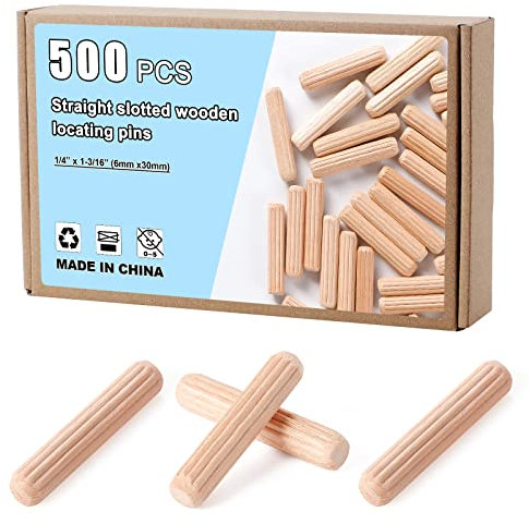 Kinsinder 500pcs Goujons Chevilles en Bois Dur Tourillons en Hêtre pour Projets D'artisanat de Meubles et Bricolage (6x30mm)