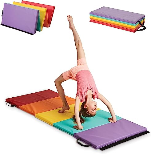 RAINBOW Folding Gym Mat, Gymnastics Tumbling with Carrying Handles, Thick Exercise, Foldable Tumbling Mat for Kids, Padding for MMA, Gymnastics, Activity Play and Home Gym