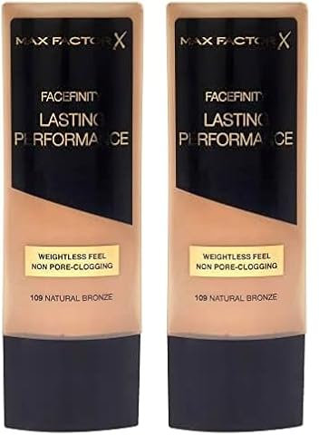 Max Factor Lasting Performance Foundation Natural Bronze 109 – Langanhaltendes Flüssig Make-Up – Für die perfekte, schwerelose Grundierung – 1 x 35 ml (2er Pack)
