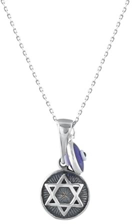 MYSTIC JEWELS By Dalia runder Davidstern-Anhänger aus 925er-Sterlingsilber mit 7 mm großem türkischem bösem Blick-Anhänger, 40 + 5 cm, Kristall, Kein Edelstein