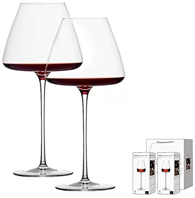 HJXGQJM Bourgogne Verre À Vin Rouge 800 ML,Verres À Vin Blanc Exquisit, Verre en Cristal De Haute Qualité,pour Les Réunions De Famille, Grand Verres À Vins avec Long Pied, 2 Pièces Verres à vin Rouge