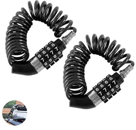 Helmschloss, 2 Stück Kabelschloss, 150 cm Fahrradschloß Zahlen Motorradhelm Schloss Mit 4 Stellig Zahlenschloss für Motorräder Roller Autotüren Garagen(Schwarz)