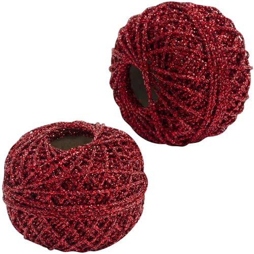 AERZETIX - C73411 - Juego de 2 Pelotas de cordón Trenzado 50m x 1mm Hilo Brillante - Color Rojo - Rollo Hilo Cuerda Metalizado decoración proyectos creativos Arte Embalaje retorcido