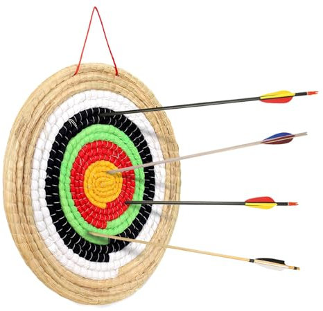 Zielscheibe aus Stroh 50cm 20 Zoll für Bogensport | Traditionelle Strohscheibe mit 5 Zielringen | Einlagig 2,5cm