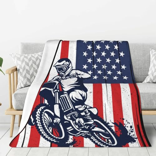 Dirt Bike Motocross Flag Throw Blanket for Couch Sofa Plush Fleece Bed Blanket Lightweight Comfy Flannel Blankets Ultra-Soft Warm Blanket Throw for Home Camping Travel Gifts 50x40