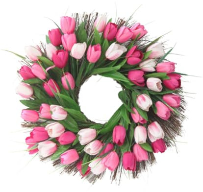 Cabilock finta ghirlanda di tulipani ghirlanda di fiori artificiali fiori finti primaverili decorazioni floreali lux decorazioni matrimonio ghirlanda nuziale ghirlanda di stoffa Bambù rosa