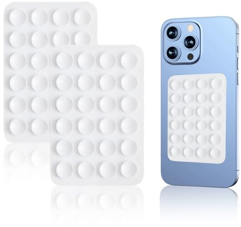 2-pack universell sugpropp mobiltelefonhållare – för iPhone, Samsung med mera – självhäftande, halkfri, handsfree för selfies, videor och GPS i bilen – inkl. spegelhållare för badrum (vit)