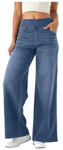 Baggy jeans för kvinnor med breda ben jeans med elastiskt midjeband hög midja stretch breda jeans med fickor byxor stora storlekar breda jeans stretch jeans för kvinnor