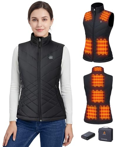 GOTOBI Heizweste Damen mit Powerbank 16000mAh 7.4V, 9 Heizzonen Beheizbare Weste, 4-in-1 intelligenter Schalter mit Lichtaus Design, Beheizte Weste für Outdoor-Arbeit Radfahren,L