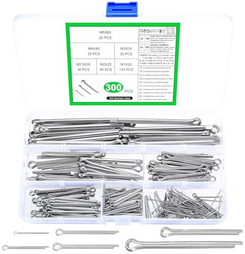 300 Pcs Pasadores de Chaveta de Acero Inoxidable, Pasadores Partidos, Pasador de Seguridad, Pasador Dividido de Retención para Bicicletas, Tractores, Reparación de Equipos Mecánicos de Automóviles