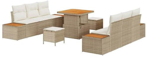 vidaXL Conjunto de sofá de jardín con cojín 9 pcs Beige y Crema, Sofá Moderno para jardín y terraza, Mueble Resistente, Asientos modulares, Materiales UV y Espacio de Almacenamiento