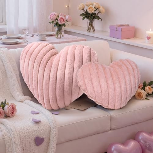 Lanpn Set di 2 Pezzi Cuscino a forma di Cuore, Cuscino Decorativo a forma di Cuore Rosa Cuscini Cuore Cuscinis Decorativo Morbido Per Divano Decorazioni San Valentino (Rosa, 42x31cm e 36x27cm)