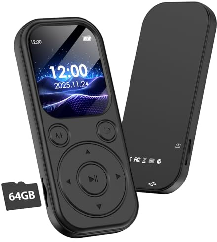 Qoosea MP3 Bluetooth 5.3 64GB - Lecteur MP3 avec Écran HD 2.01, Son HiFi, Haut-Parleur, 7h Autonomie, Extension 128GB, Radio FM, Enregistrement
