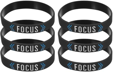 PATIKIL 6 st fokus motiverande armband, personliga band med text silikonarmband anpassade gummiarmband för fitness träning träning, svart