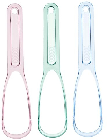 Anneome Spazzola Pulizia Lingua 3Pezzi Raschietto per Lingua Manico Ergonomico, Riduce Alito Sgradevole e Detergente Orale in Colori Assortiti