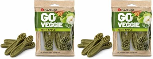 Flamingo Friandise Chien – Snack Veggie Brosse à Dents Pomme – 12,5cm – 160g – sans Gluten – Soin Dentaire Complet (Lot de 2)