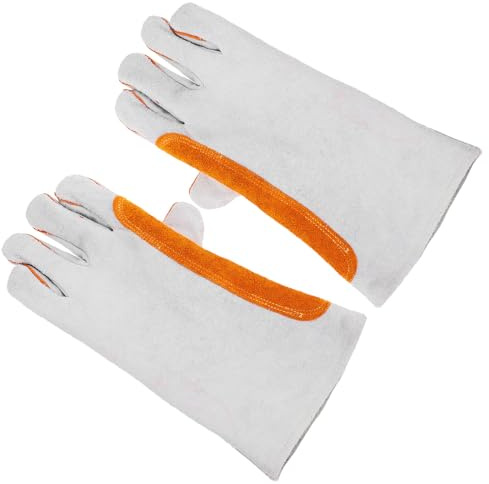 FELTECHELECTR Guantes de Soldadura Largos de Piel de Vaca para Hombres, Resistentes al Calor Desgaste, Ideales para Trabajos de Soldadura y Alta Temperatura
