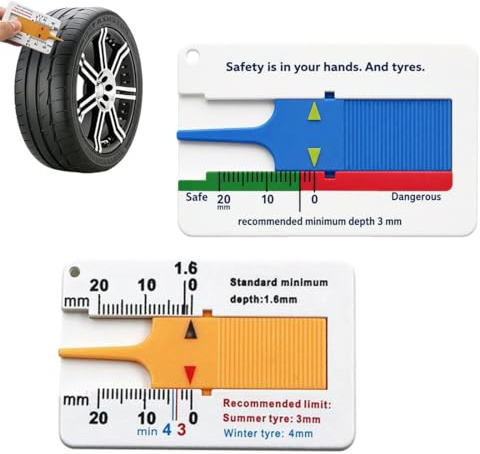 AJNZAU 2 Piezas Medidor Presion Neumaticos Calibre De Profundidad Portátil, Medidor De Profundidad De Dibujo De Plástico Para Bicis De Montaña, Motos Y Coches (Naranja, Azul)