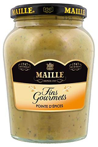 Maille Fins Gourmets Spécialité à la Moutarde Pointe d’Epices Bocal, Texture Généreuse et Onctueuse, 340g