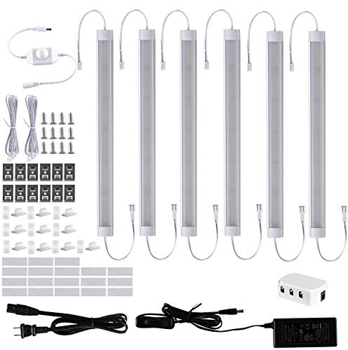 LABOREDUCER LED Under Cabinet Lighting Plug in Warm White 6 Pack,12inches Bar Dimmable Under Cabinet Lights, Under Counter Lights for Kitchen Ultra Slim LED Lights Hardwired Linkable 24V
