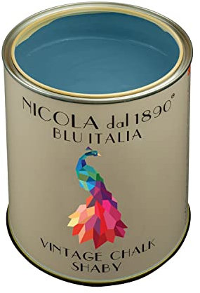 NICOLA VERNICI Peinture Vintage Chalk Shabby à base d'eau, pour l'intérieur et l'extérieur, aspect mat, fabriquée en Italie, Couleur bleu - Taille 0,25 lt