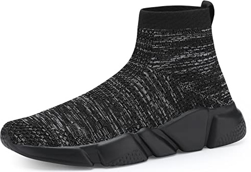 Santiro Walking Shoes for Men Lightweight High Top Sneakers Breathable Knit Athletic Running Shoes Fashion Gym Sports Shoes, Black Grey, 7 UK