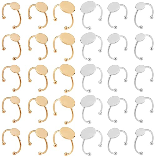 30 Piezas Anillos en Blanco - MaehSab Acero Inoxidable Ajustable Base para Anillos, Bandeja Plana para Anillos en Blanco para Joyería DIY Manualidades (Oro y Plata)