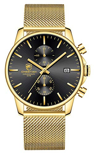 Affute Herren-Armbanduhr, modisch, sportlich, Quarz, analog, schwarzes Mesh, Edelstahl, wasserdicht, Chronograph, automatische Datumsanzeige