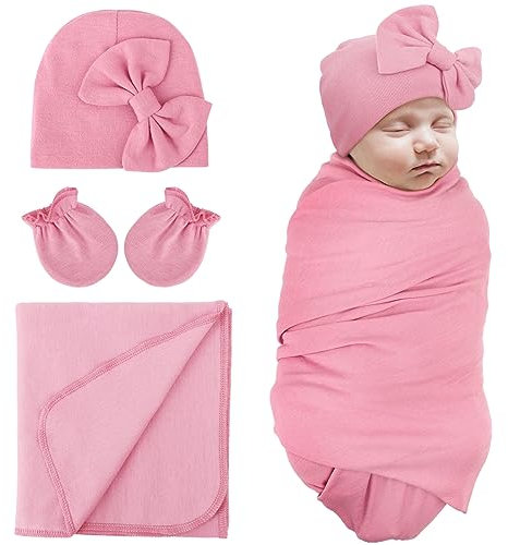 DRESHOW Baby Pucktuch Baby Decke Neugeborenen Swaddle Pucksack mit Baby Fäustlingen Bogen Mütze
