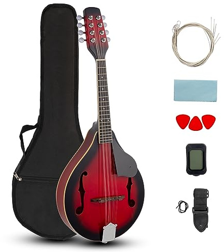 Ktaxon A-Style Mandolin Instrument Kit, 8 Strings Acoustic Mahogany Wood Mandolins Musical, Thickened Gig Bag, Shoulder Strap, Picks for Beginners (Red Sunburst)