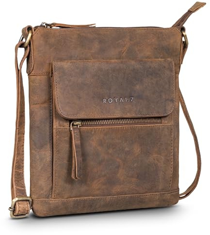 ROYALZ 'Florence' Borsa moderna in pelle da donna in vera pelle Borsa a tracolla piccola da donna piatta Elegante borsa per tablet, Colore:Nevada Marrone