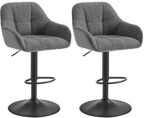 WOLTU Barhocker 2er Set, Barstuhl höhenverstellbar, Küchenhocker Bistrohocker Tresenhocker mit Lehne Fußstütze, drehbar, gepolstert, Chenille Cord Metall, Dunkelgrau, BH400dgr-2