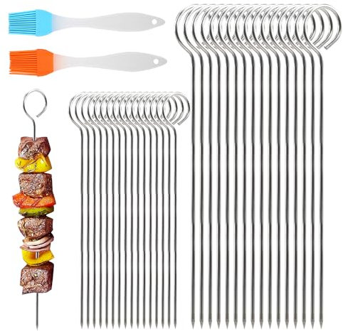 82 Stück Rouladennadeln Rouladenklammern Rouladennadeln Edelstahl Rostfrei Rouladenspieße Rouladenbinder Schaschlikspieße aus Edelstahl mit 2 Grillbürsten für Grillabende Freunden und Familie