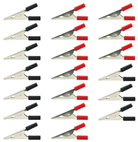 Pinces Crocodile de Nickel d'essai, 20 Pièces Pinces à Ressort Métal, les clips de câble, Pinces Métalliques, pour les travaux de test électrique en laboratoire et, Noir, Rouge, taille moyenne