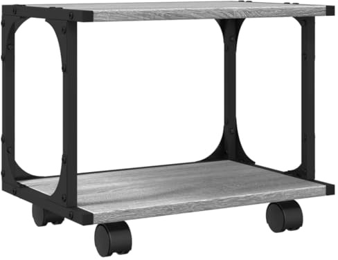 vidaXL Printer Stand - Grey Sonoma, Engineered Wood, 2-Tier with Lockable Wheels, Storage Shelf for Office Equipment/Multipurpose Cart 41x28x33.5cm