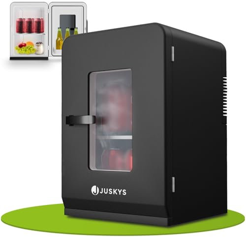 Juskys 2in1 Mini Kühlschrank 15 Liter Schwarz - kleine Minibar mit Kühl- und Heizfunktion - kleiner Getränkekühlschrank 12V und 230V - Büro, Camping