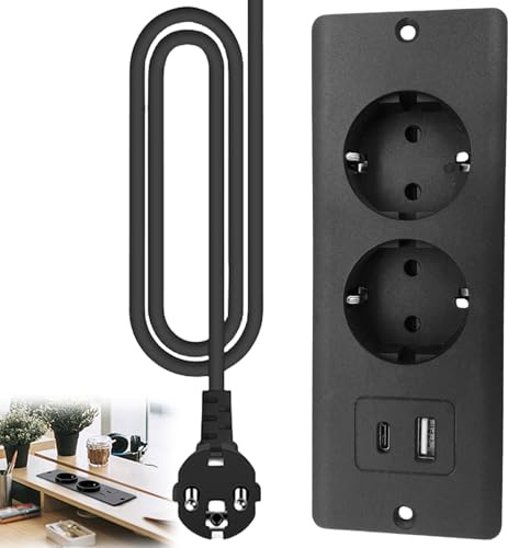 Infälld bordsuttag, infälld strömbrytare med 1 USB och 1 Type-C PD20W, uttågbar strömuttag med 1,5 m kabel, infälld bordsuttag för möbler eller arbetsytor - Svart