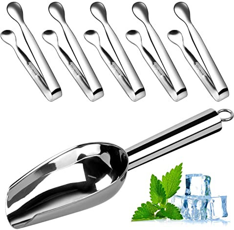 Chstarina Paletta Per Ghiaccio e 5 Pinze da Ghiaccio,Pala Ghiaccio In Acciaio,paletta per farina,paletta caramelle acciaio cucina,Pinze da Zucchero,Pinze per Servire per Farina,Ghiaccio,Cibo,Fagioli