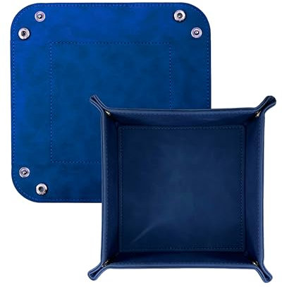 DELALO Petite boîte en cuir rectangulaire 16x16 cm Planche à dés Boîtier pliable pour téléphone portable, AirPods, clés, bijoux et fournitures de bureau (bleu)