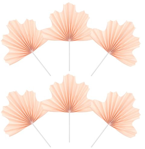 6 Stück Papier Palmen Fächer Tortendeko DIY Bastel Projekt Kuchen Deko Papier Palme Blatt Cake Toppers für Geburtstag Hochzeit Baby Dusche Party Torte Dekoration Rosa