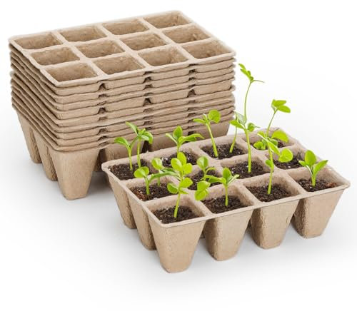 GOTVUGE Lot de 10 plateaux de démarrage de semis, 120 cellules, biodégradables - Pots de tourbe pour semis