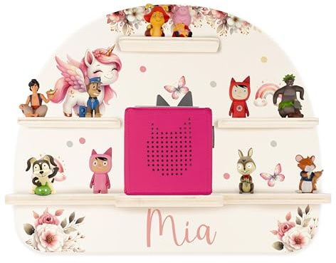 Kidsmood - Tonie Regal personalisiert mit Namen – Wandregal für Toniebox 2 & Figuren | Abgerundete Ecken & Kanten Inkl. Metallplättchen für Tonie Hörfiguren | Kinderzimmer Regal für Mädchen & Jungen
